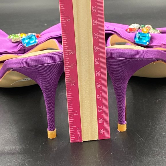 FSJ purple peep toe kitten low heels slip on mules sandals pumps shoes - Picture 7 of 8